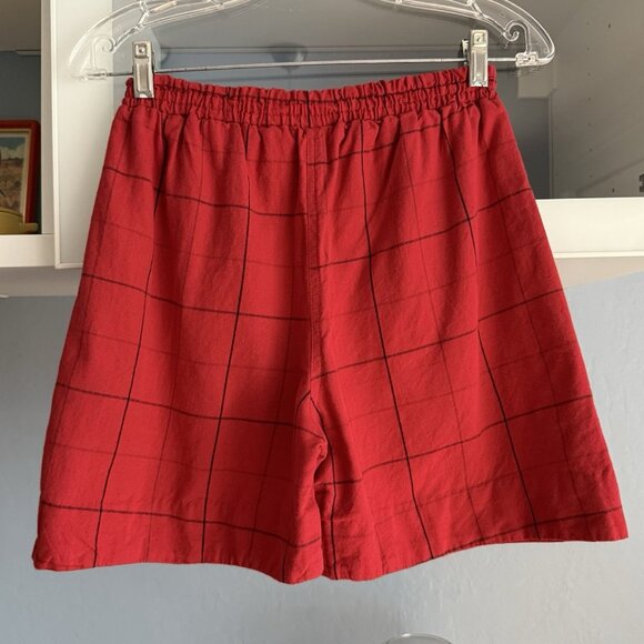 Liz Alig Linen Pull-on Shorts Red Plaid - Picture 2 of 4
